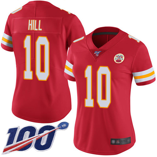 Women Kansas City Chiefs #10 Hill Tyreek Red Team Color Vapor Untouchable Limited Player 100th Season Football Nike NFL Jersey->women nfl jersey->Women Jersey